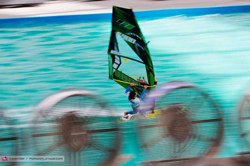Nicolas sets up - 2014 Warsaw Indoor PWA World Cup ©  Carter/pwaworldtour.com http://www.pwaworldtour.com/